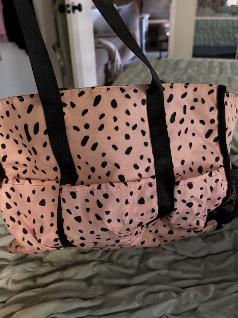 Amazon Pink Tote Bag with Black Spot Print